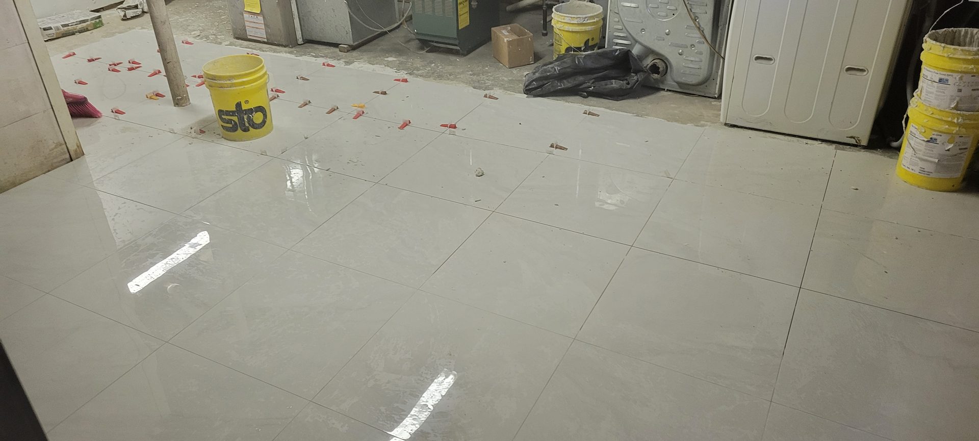 Newly installed porcelain tile flooring