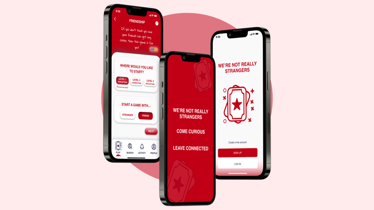 We're Not Really Strangers app design preview